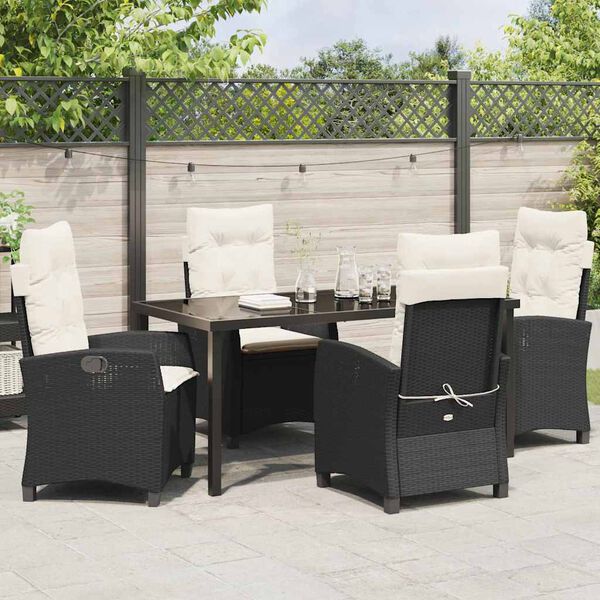 vidaXL Garten Essgruppe mit Kissen 5 pcs Schwarz Poly-Rattan