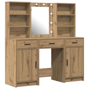 vidaXL Schminktischset mit LED 3 stk. Artisan-Eiche Holzwerkstoff