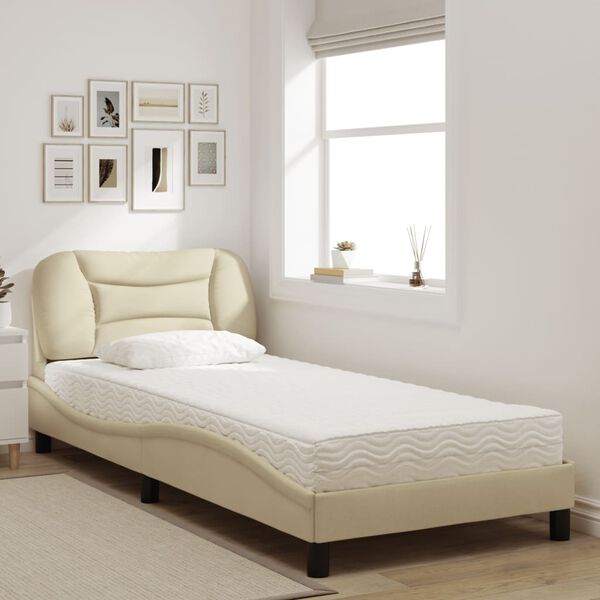 vidaXL Bett mit Matratze "Hvar" Creme 90x190 cm Stoff