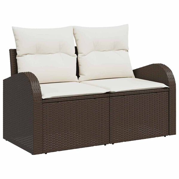 vidaXL Garten-Sofa-Set mit Kissen mit Speicher 9 pcs Braun Poly Rattan