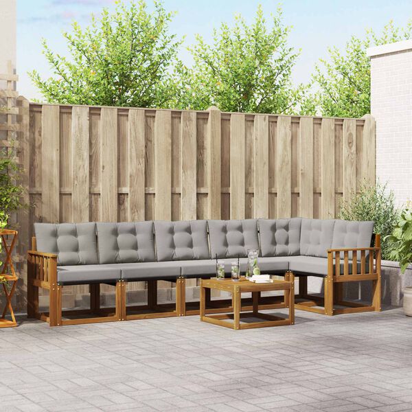 vidaXL Outdoor-Sofagarnitur mit Kissen 7 pcs Nat&uuml;rlich und Hellgrau