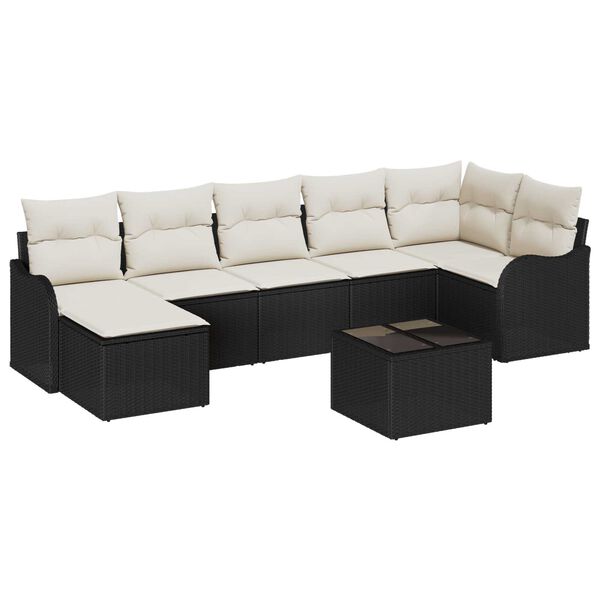 vidaXL Garten-Sofa-Set mit Kissen 8 pcs Schwarz und Wei&szlig; Poly Rattan