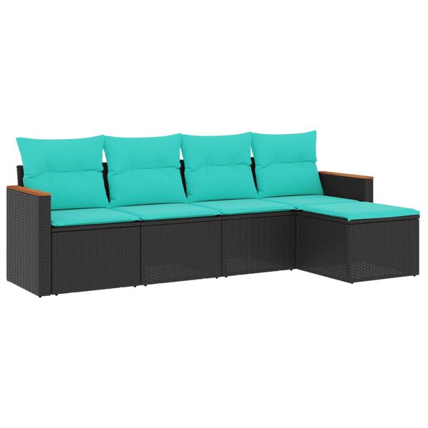 vidaXL 5-teiliges Gartensofa-Set mit Kissen, schwarzes Polyrattan