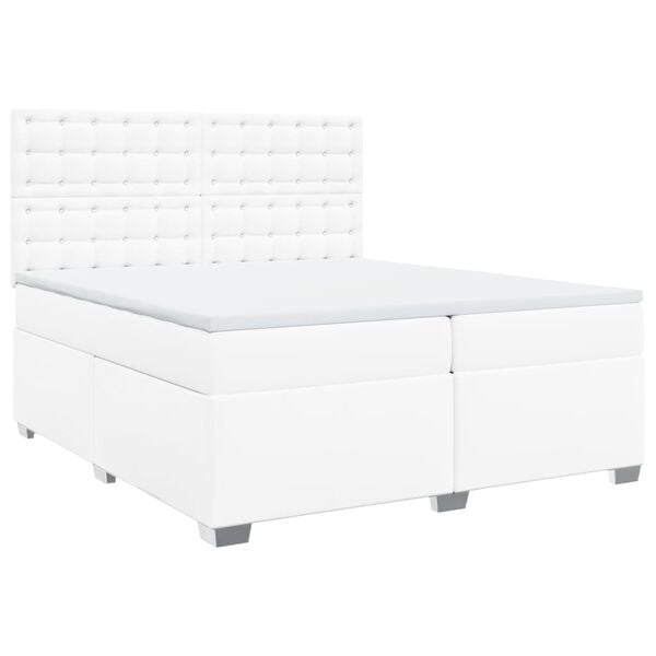 vidaXL Boxspringbett mit Matratze Weiß 200x200 cm Kunstleder