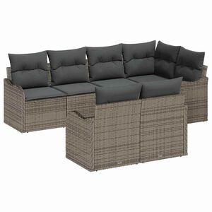 vidaXL Garten-Sofa-Set mit Kissen mit Speicher 7 pcs Grau Poly Rattan
