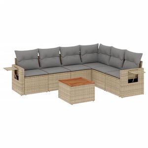 vidaXL 7-tlg. Garten-Sofagarnitur mit Kissen Beige Poly Rattan