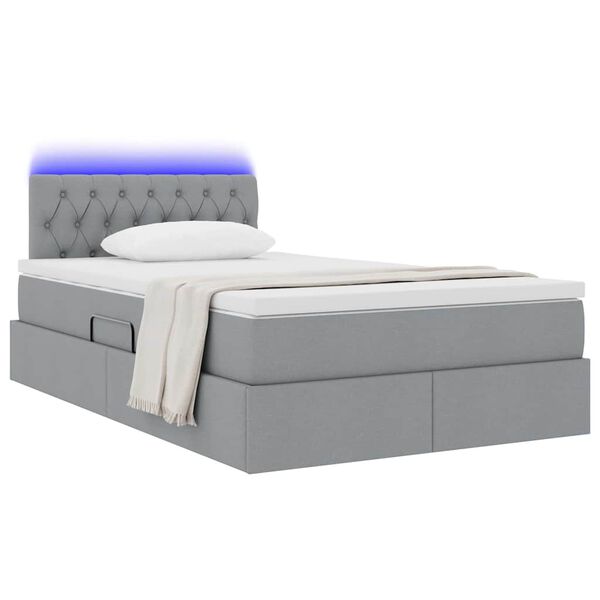 vidaXL Bett mit Stauraum und LED mit LED Hellgrau 120 x 190 cm Stoff