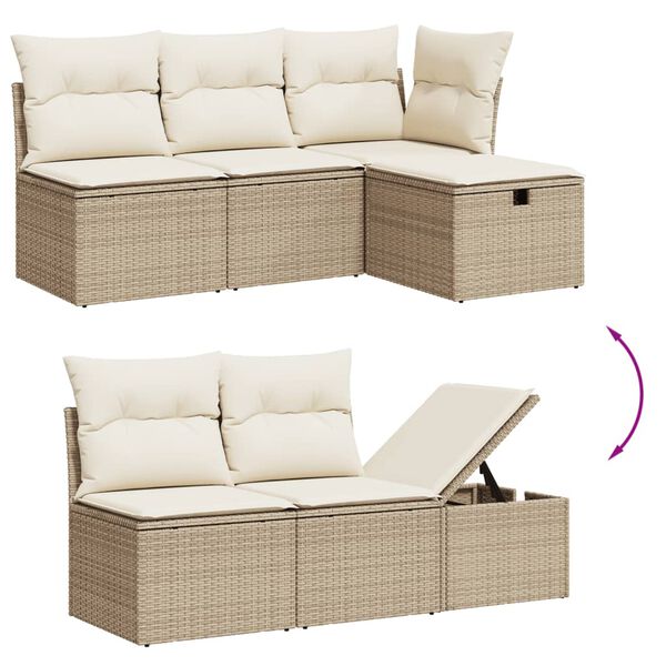 vidaXL 7-tlg. Garten-Sofagarnitur mit Kissen Beige Poly Rattan
