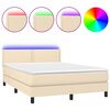 vidaXL Boxspringbett mit Matratze & LED Creme 140x190 cm Stoff