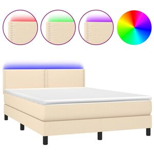 vidaXL Boxspringbett mit Matratze & LED Creme 140x190 cm Stoff
