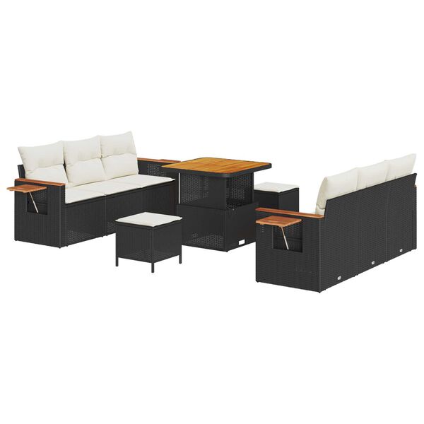 vidaXL Gartensofa-set mit Kissen 11 pcs Schwarz und Creme Poly-Rattan