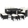 vidaXL 9-tlg. Garten-Essgruppe mit Kissen Poly Rattan Schwarz