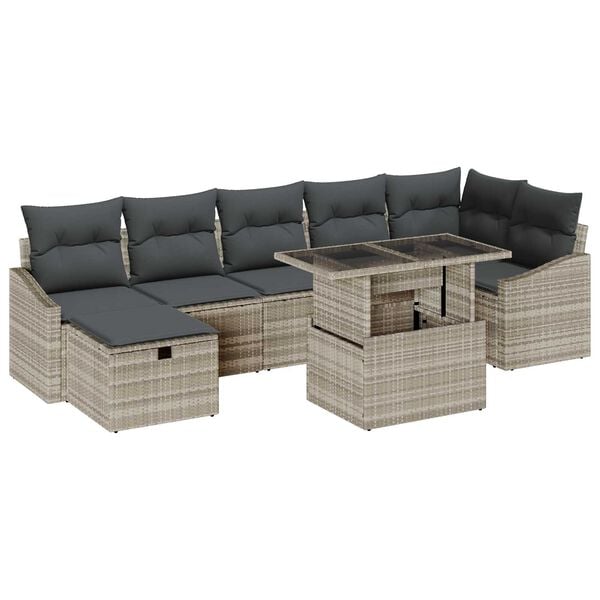 vidaXL Garten-Sofa-Set mit Kissen 8 pcs Hellgrau Poly Rattan