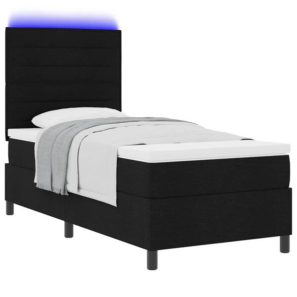 vidaXL Boxspringbett mit Matratze mit LED Schwarz 100 x 200 cm Stoff