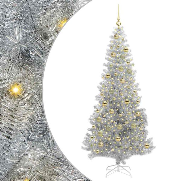 vidaXL Weihnachtsbaum mit 300 LEDs mit St&auml;nder Silber 210 cm PET