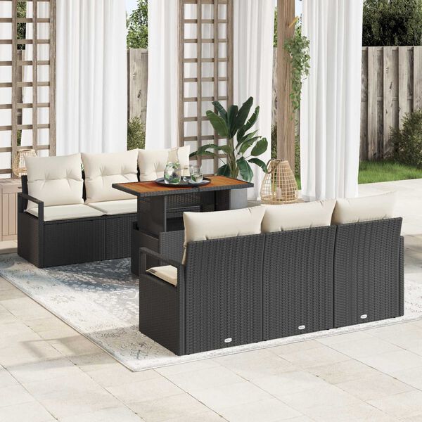 vidaXL Garten-Sofa-Set mit Speicher 7 pcs Schwarz Poly Rattan