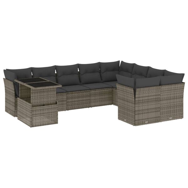vidaXL 10-tlg. Garten-Sofagarnitur mit Kissen Grau Poly Rattan