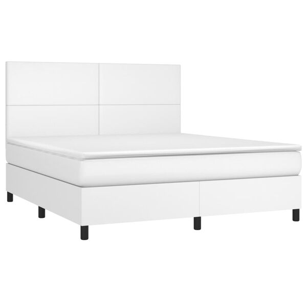 vidaXL Boxspringbett mit Matratze & LED Wei&szlig; 180x200 cm Kunstleder