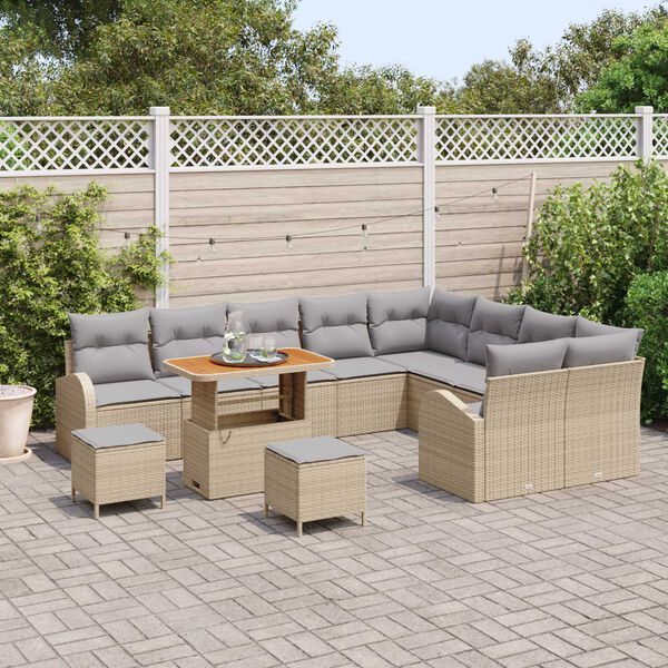 vidaXL Garten-Sofa-Set mit Kissen 12 pcs Beige Poly Rattan