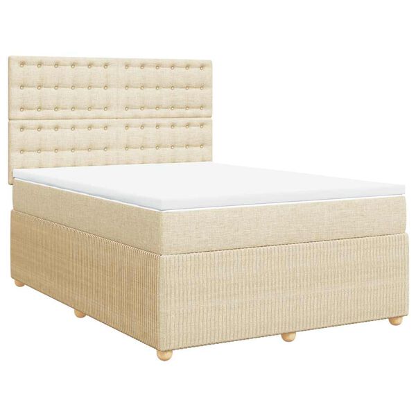 vidaXL Boxspringbett mit Matratze Creme 160x200 cm Stoff