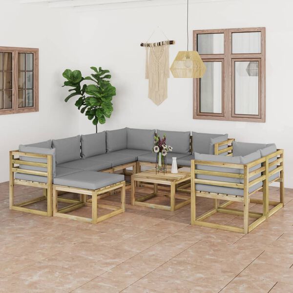 vidaXL 10-tlg. Garten-Lounge-Set mit Kissen Impr&auml;gniertes Kiefernholz