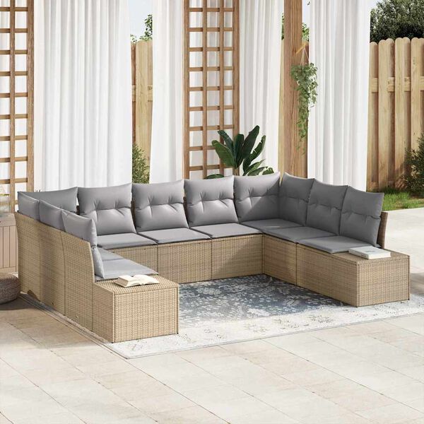 vidaXL Gartensofa-set mit Kissen 9 pcs Beige Poly-Rattan