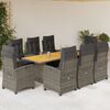vidaXL 9-tlg. Garten-Essgruppe mit Kissen Grau Poly Rattan