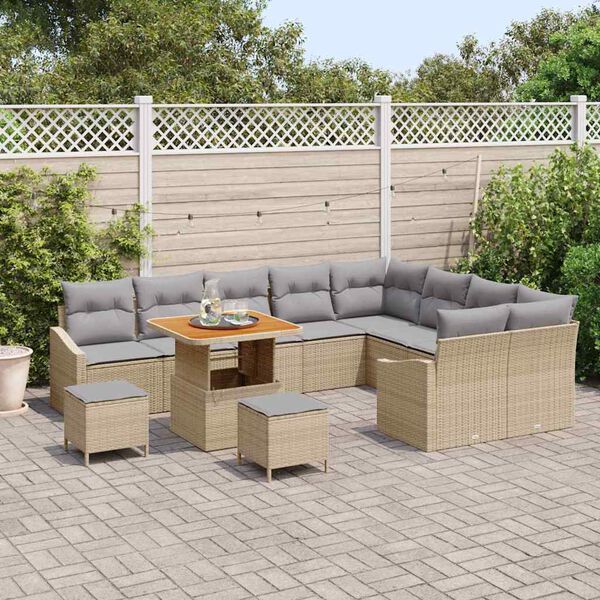 vidaXL Gartensofa-set mit Kissen 12 pcs Beige Poly-Rattan