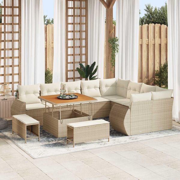 vidaXL Garten-Sofa-Set mit Kissen mit Speicher 12 pcs Beige und Creme