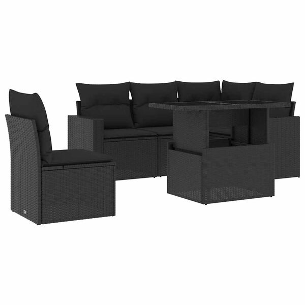vidaXL 6-tlg. Garten-Sofagarnitur mit Kissen Schwarz Poly Rattan