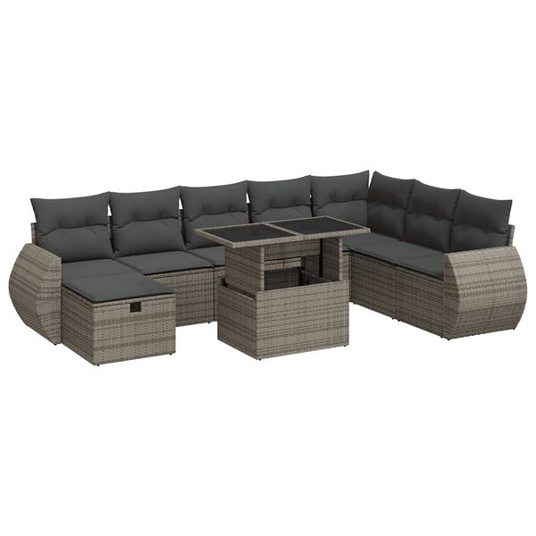 vidaXL 9-tlg. Garten-Sofagarnitur mit Kissen Grau Poly Rattan