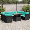 vidaXL 10-tlg. Garten-Sofagarnitur mit Kissen Schwarz Poly Rattan