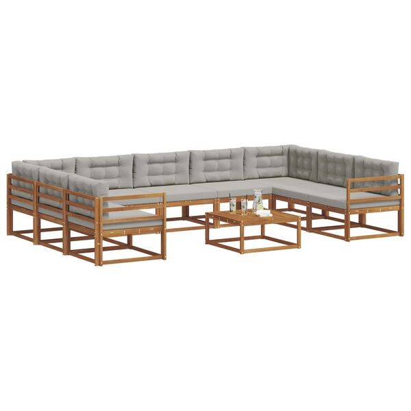 vidaXL Outdoor-Sofagarnitur mit Kissen 10 pcs Nat&uuml;rlich und Hellgrau
