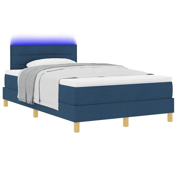 vidaXL LED Boxspringbett mit LED-Lichtleisten Blau 120 x 200 cm Stoff