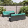 vidaXL Garten-Sofa-Set mit Kissen 7 pcs Schwarz und Blau Poly-Rattan