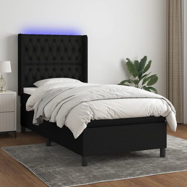 vidaXL Boxspringbett mit Matratze & LED Schwarz 100x200 cm Stoff