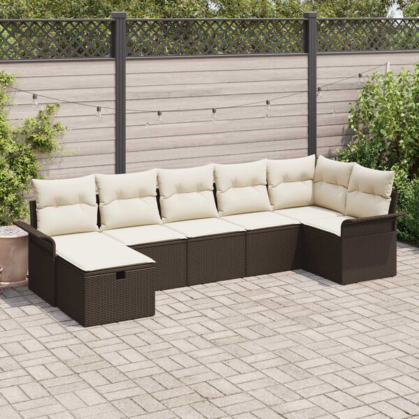 vidaXL Garten-Sofa-Set mit Kissen mit Speicher 7 pcs Braun Poly Rattan