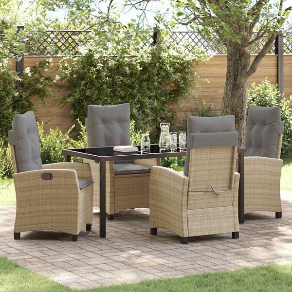 vidaXL Garten Essgruppe mit Kissen 5 pcs Beige Poly-Rattan