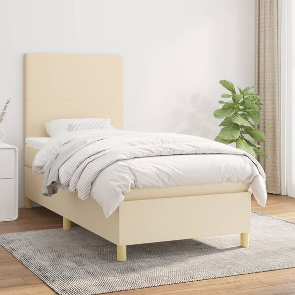 vidaXL Boxspringbett mit Matratze Creme 90x190 cm Stoff