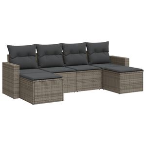 vidaXL 6-tlg. Garten-Sofagarnitur mit Kissen Grau Poly Rattan