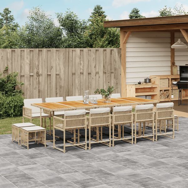 vidaXL 15-tlg. Garten-Essgruppe mit Kissen Beige Poly Rattan