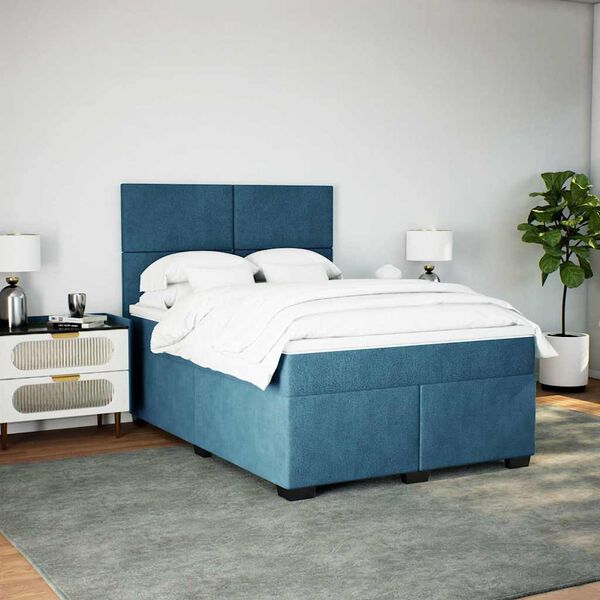 vidaXL Boxspringbett mit Matratze Blau 140x190 cm Samt
