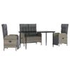 vidaXL 4-tlg. Garten-Essgruppe mit Kissen Grau Poly Rattan
