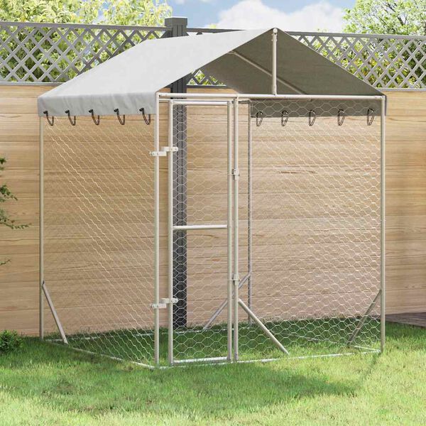 vidaXL Outdoor-Hundezwinger mit Dach Silber 2x2x2,5 m Verzinkter Stahl