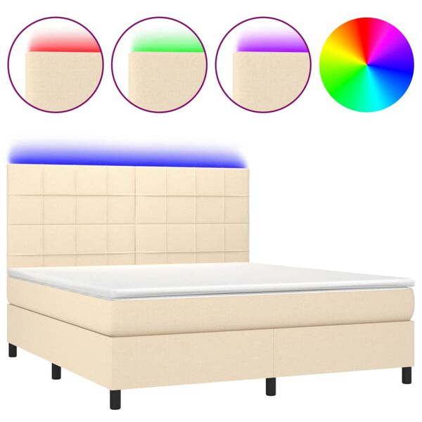 vidaXL Boxspringbett mit Matratze & LED Creme 180x200 cm Stoff
