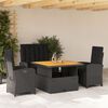 vidaXL 4-tlg. Garten-Essgruppe mit Kissen Schwarz Poly Rattan