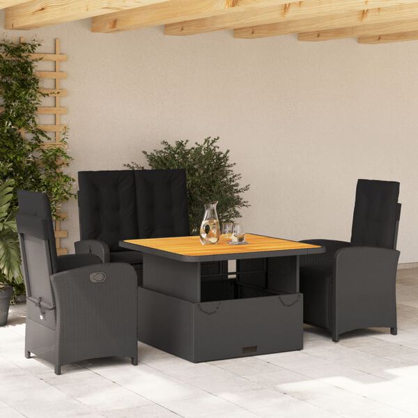 vidaXL 4-tlg. Garten-Essgruppe mit Kissen Schwarz Poly Rattan
