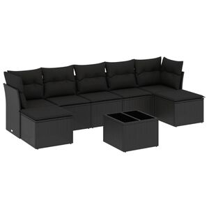 vidaXL 8-tlg. Garten-Sofagarnitur mit Kissen Schwarz Poly Rattan