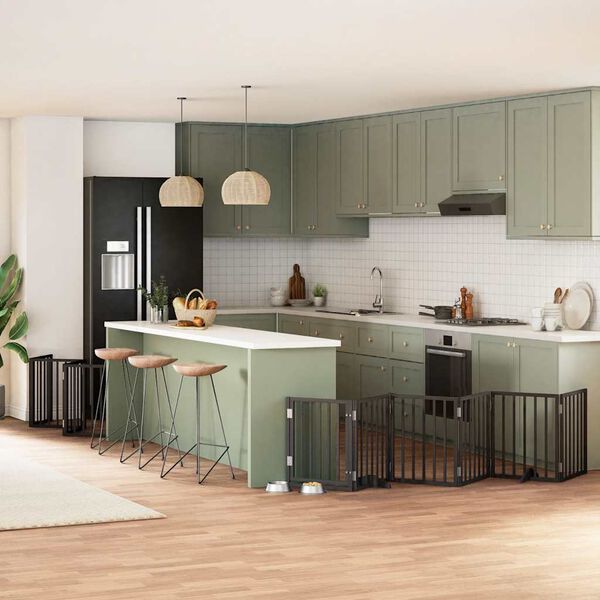 vidaXL 12-tlg. Hundetor mit T&uuml;r Faltbar Schwarz 600 cm Pappelholz