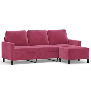 vidaXL 3-Sitzer-Sofa mit Hocker Weinrot 180 cm Samt